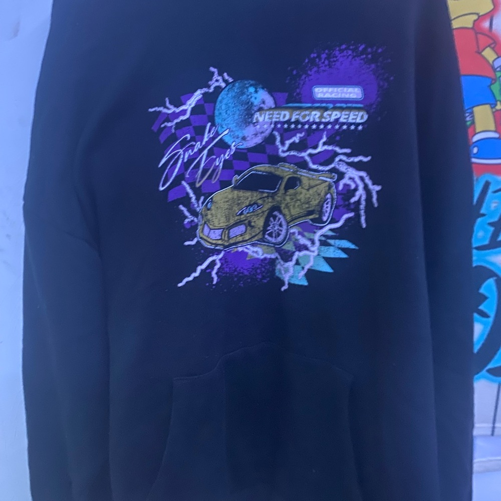 Need For Speed Navy Blue Crewneck Hoodie with Graphic Design